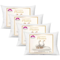 Kit 4 Travesseiro Pluma de Ganso Sintética Luxo 70x50cm com Antiácaro e Conforto