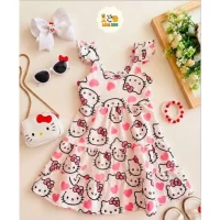 Vestido de Festa Menina Hello Kitty com Estampa Charmosa e Tecido Leve - Tamanhos 2 a 10