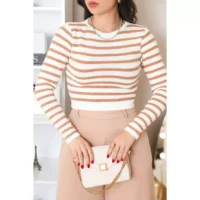 Cropped Feminino Tricot Modal Listrado - Conforto e Estilo Inverno