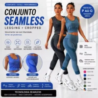 Conjunto Fitness Calça Legging e Top com Alta Compressão e Cintura Alta - Promoção 70% OFF