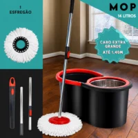 Mop Girátorio Cleaner com Balde de 14L e Sistema Centrífugo para Limpeza Eficiente