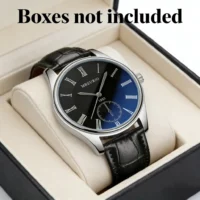 Relógio casual masculino de quartzo com pulseira de couro azul escuro e acabamento prateado - Elegante e acessível