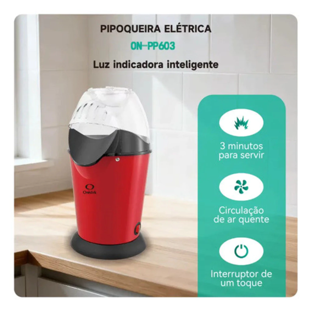 Pipoqueira Elétrica 1100W - Pipoca Saudável Sem Óleo Compacta Vermelha