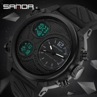 Relógio Militar de Luxo SANDA Masculino - À Prova d''Água e Duplo Display