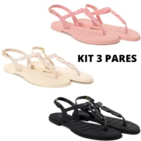 Sandália Feminina Confortável Kit com 3 Pares – Estilo e Qualidade