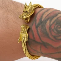 Bracelete Masculino Dourado Dragão | Acessório de Luxo e Durabilidade