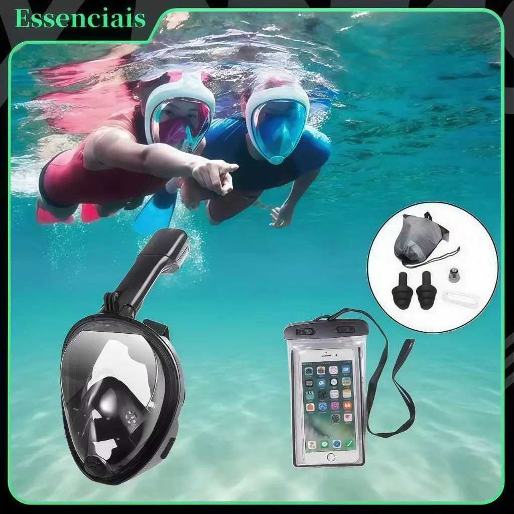 Máscara de Snorkeling Impermeável com Câmera e Visão 180°