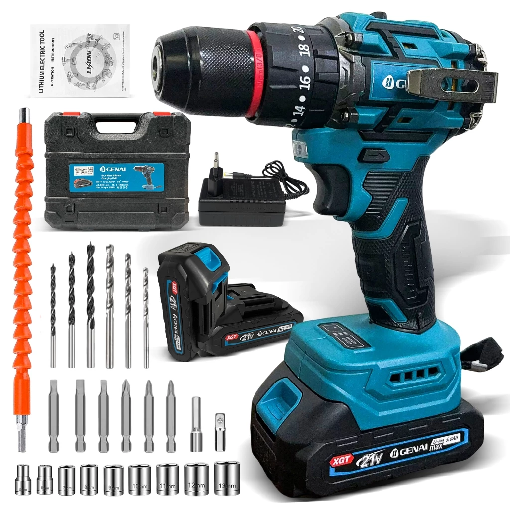 Parafusadeira Impacto 21V com Acessórios e Dual Baterias