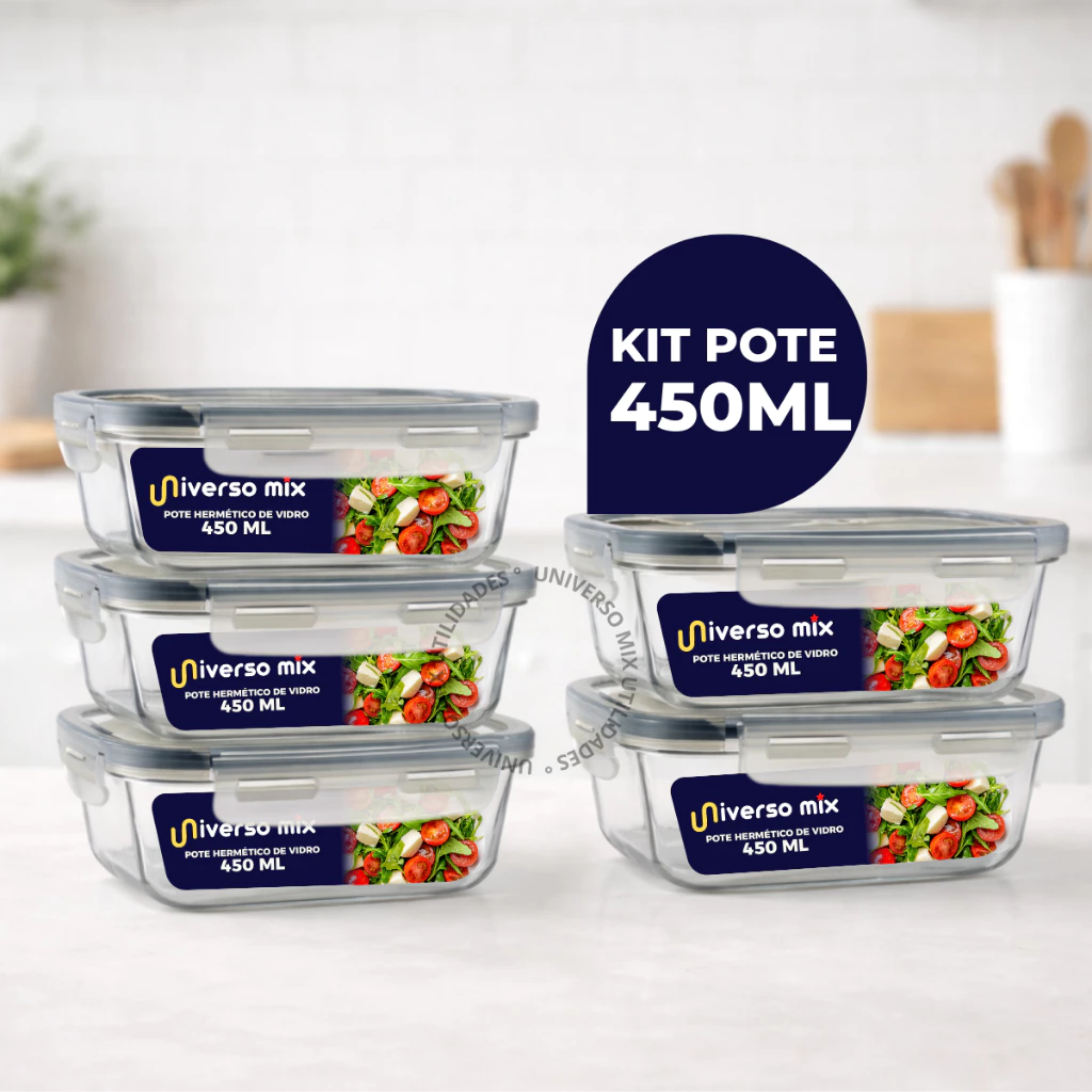 Potes Herméticos de Vidro 450ml - Armazenamento Seguro