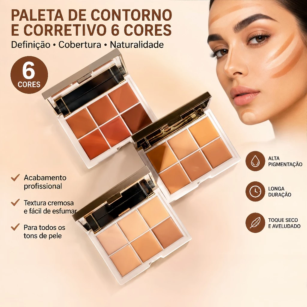 Paleta Corretivo Koasis Alta Camuflagem com 6 Cores - Máxima Cobertura