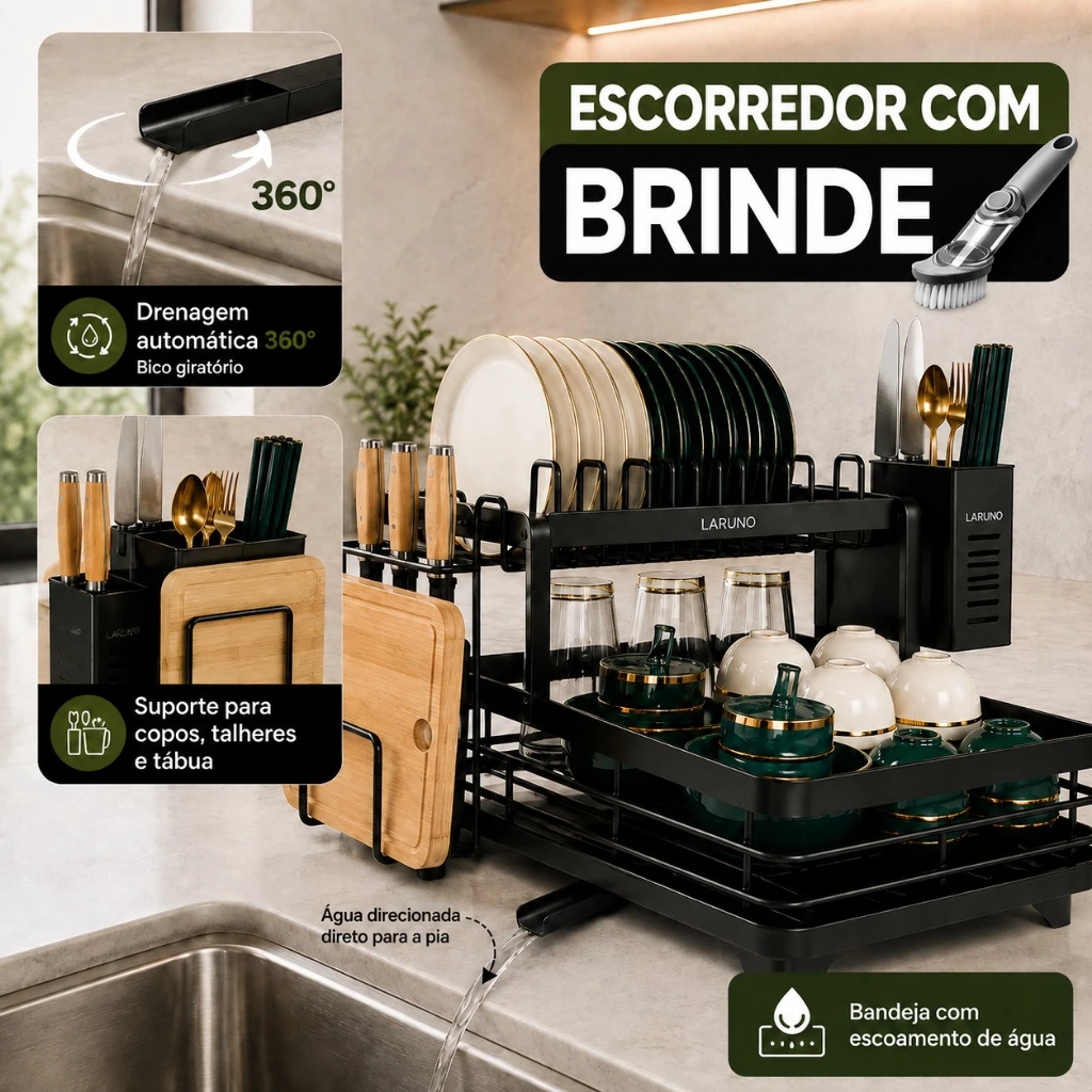 Escorredor de Louça Duplo Aço Carbono - LARUNO para Cozinhas Elegantes