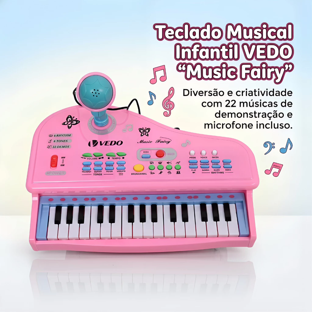 Piano infantil de 31 teclas com microfone – Diversão e aprendizado