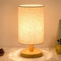 Luminária Rústica de Madeira com Abajur de Tecido para Quarto