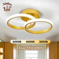 Luminária LED de Teto Moderno Duplo Anel - Luz Tricolor Econômica