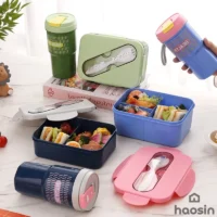 Kit marmita portátil com pote, garrafa e talheres - Ideal para suas refeições
