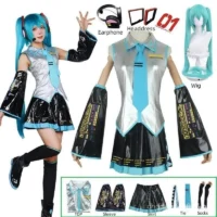 Conjunto de Cosplay Miku com Acessórios para Festas e Halloween