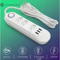 Filtro de Linha com 3 Tomadas e USB - Proteção Segura e Prática