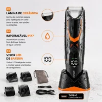 Aparador de Pelos Masculino com USB à Prova d’Água - Compre Agora