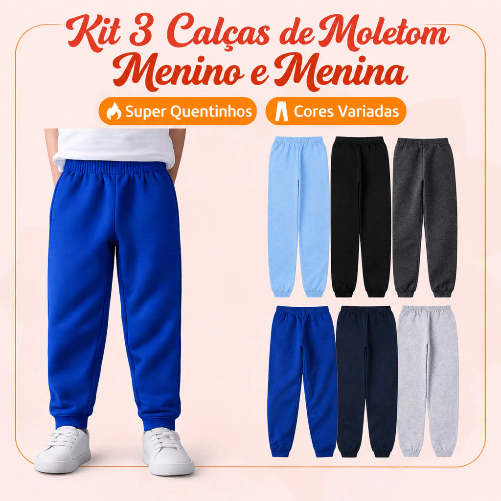 Calças de Moletom Infantil 3 Peças – Conforto para o Inverno