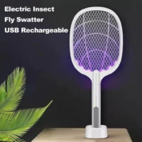 Raquete Elétrica Mata Insetos Recarregável USB com Luz UV