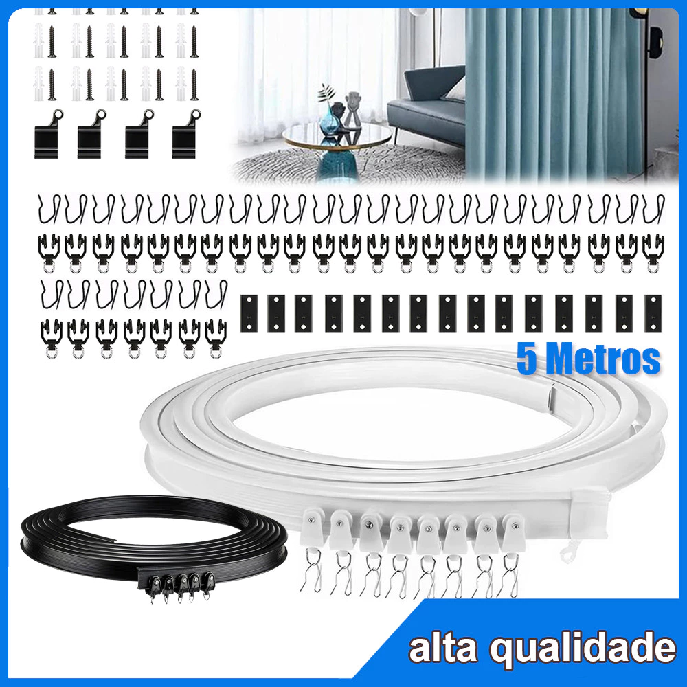Faixa de Cortina Flexível Curva para Sala e Quarto - Kit Completo