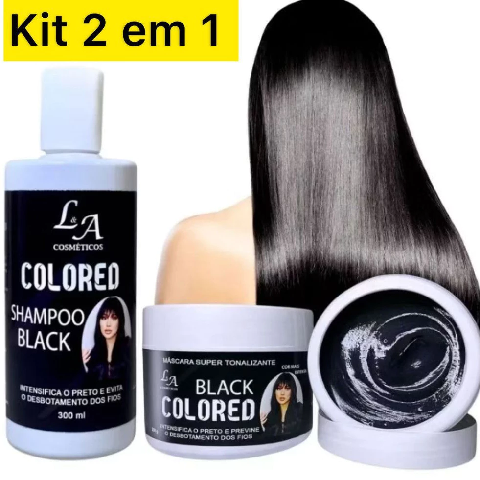 Kit Shampoo + Máscara Tonalizante Preto Intenso - Envio Imediato