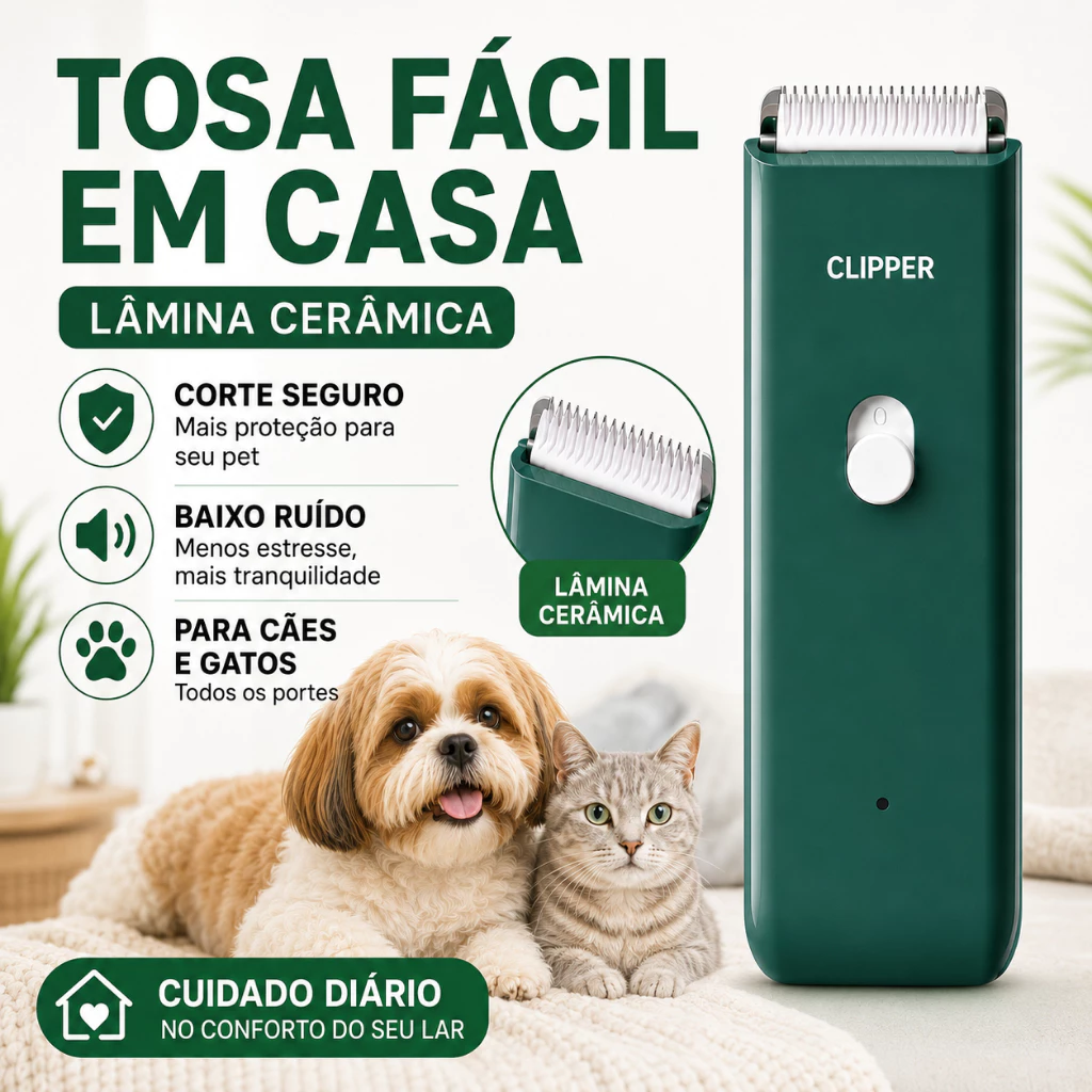Aparador Pet Silencioso 6000RPM com Lâmina Cerâmica para Cães e Gatos