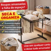 Suporte Multiuso Reforçado para Secar Roupas com Ganchos e Prateleiras